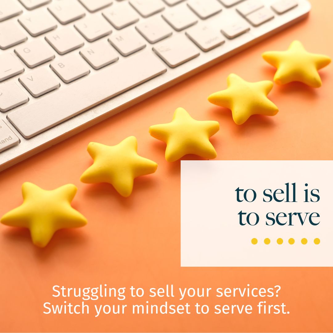 Keyboard with 5 stars in front to signify 5 star review. To sell is to serve